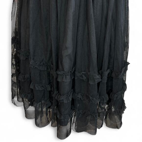Free People Black Boho Beaded mini dress Tulle Open Back whimsigoth Y2k Vintage - Picture 5 of 9
